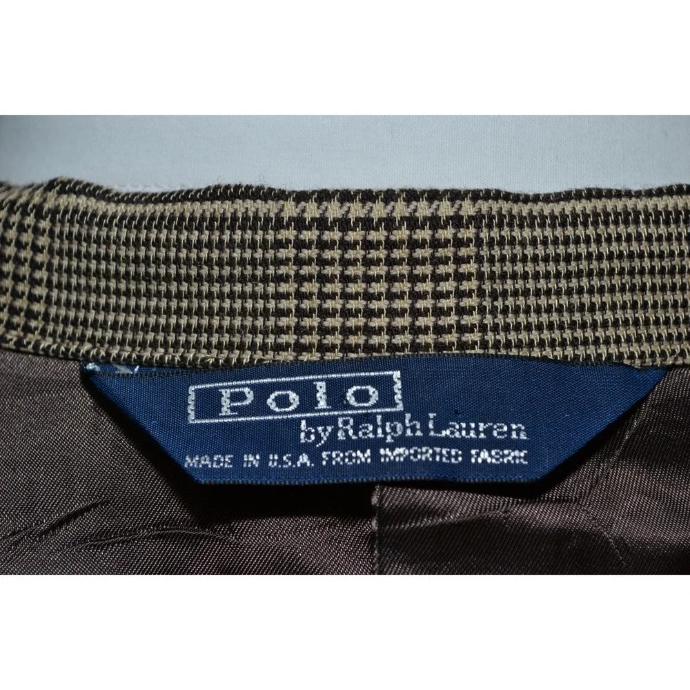 VTG Polo Ralph Lauren Blazer Men 42 Brown Plaid Check Houndstooth Sport Coat USA